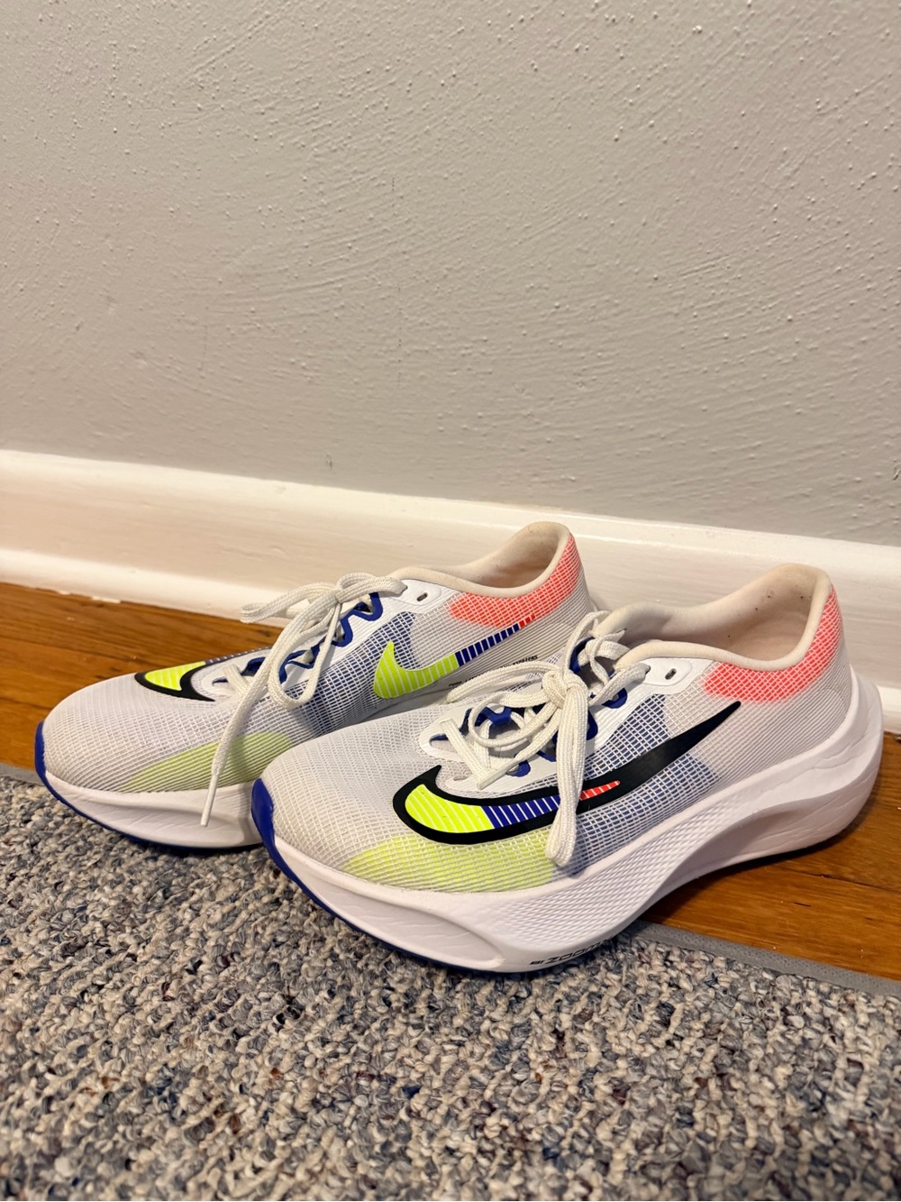 Nike Men's White Running Shoes with Neon Yellow & Coral Details